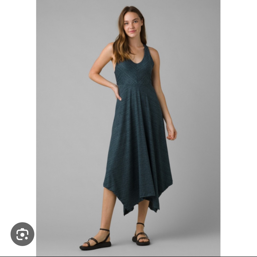 Prana Asymmetrical teal dress — The Saxon Dress